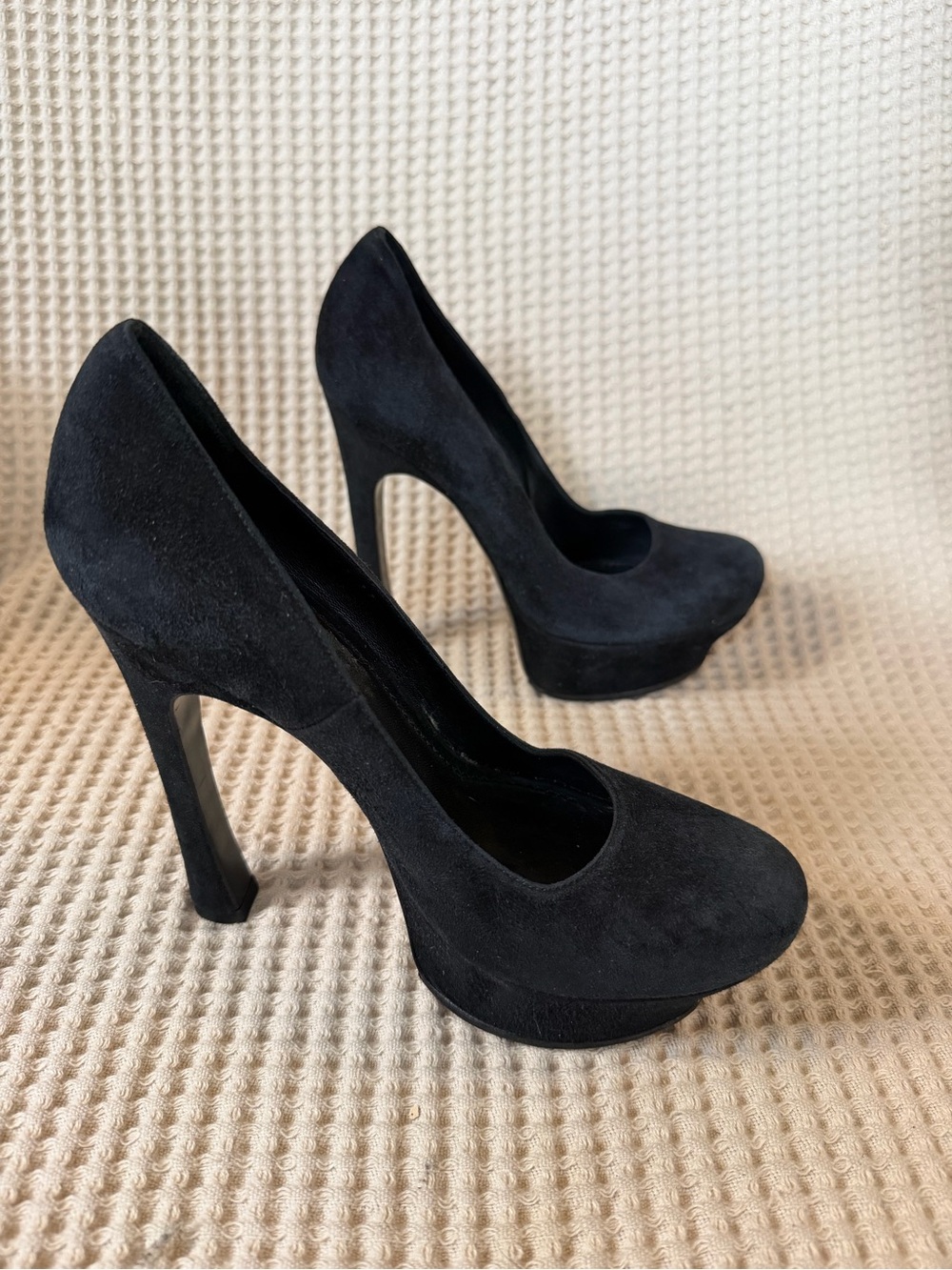 Saint Laurent YSL Tribtoo 140 Black Suede Hidden Platform Pumps Heels EUC